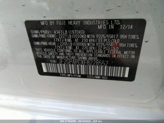 JF2GPAPCXF8228552 Subaru Xv Crosstrek Limited