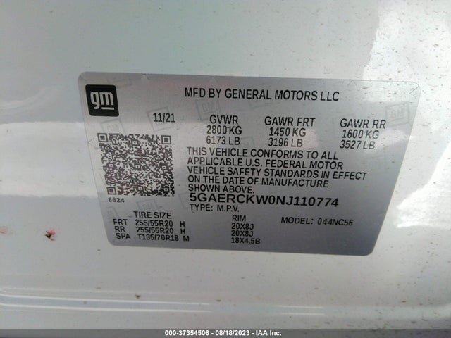 2022 BUICK ENCLAVE PREMIUM VIN: 5GAERCKW0NJ110774