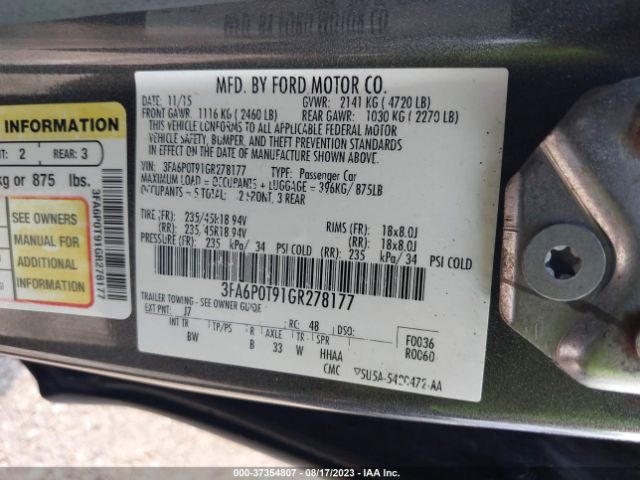 3FA6P0T91GR278177 Ford FUSION SE
