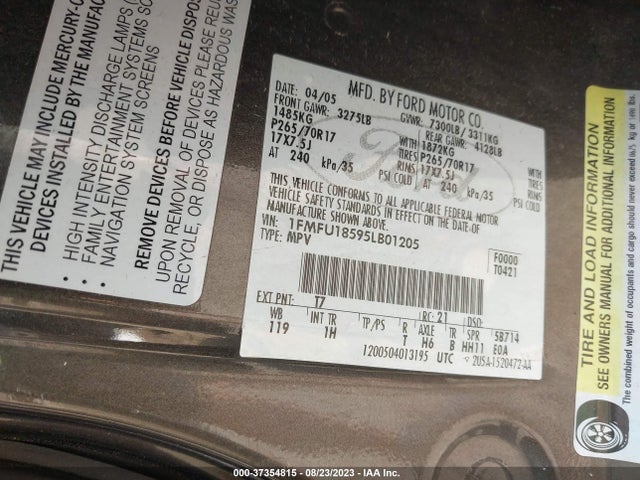2005 FORD EXPEDITION EDDIE BAUER/KING RANCH VIN: 1FMFU18595LB01205