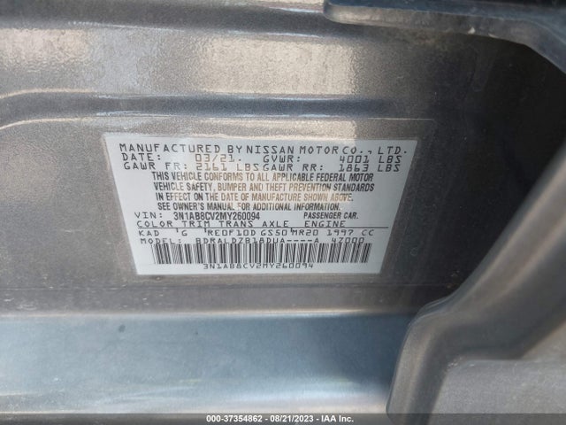 2021 NISSAN SENTRA SV VIN: 3N1AB8CV2MY260094