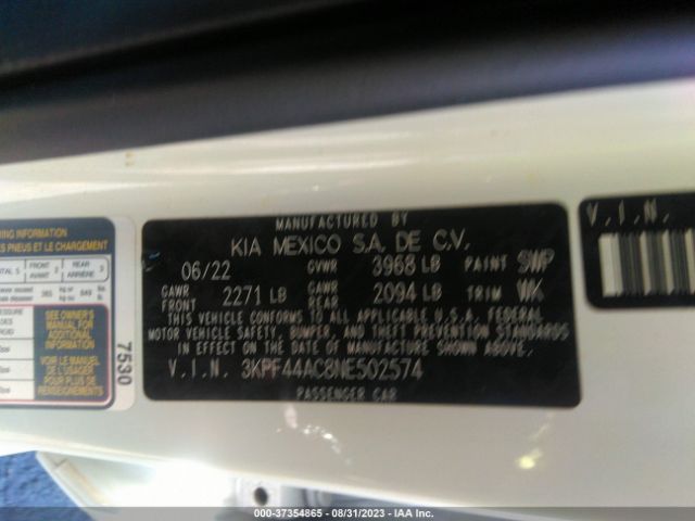 3KPF44AC8NE502574 KIA FORTE GT