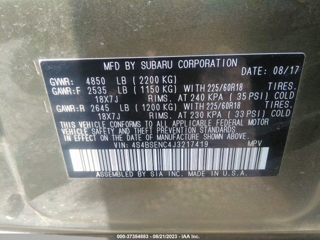 Subaru Outback Limited 2018 4S4BSENC4J3217419 Image 9