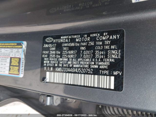 KM8J33A46HU520752 Hyundai TUCSON SE