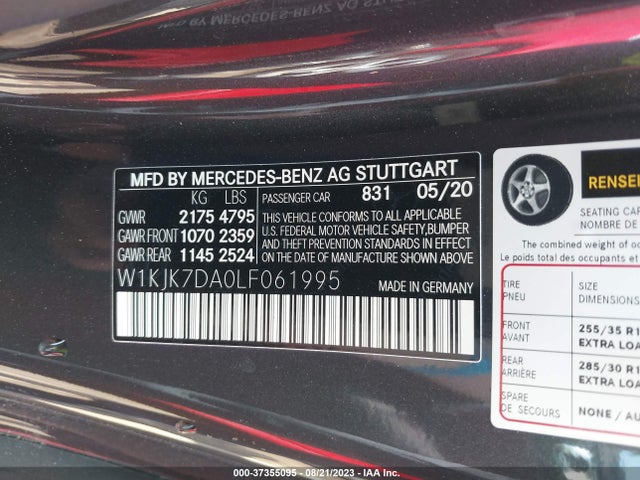 2020 Mercedes-Benz SL-Class, VIN: W1KJK7DA0LF061995