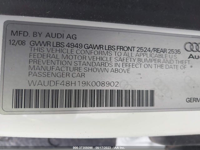 2009 AUDI A4 2.0T SPECIAL EDITION VIN: WAUDF48H19K008902
