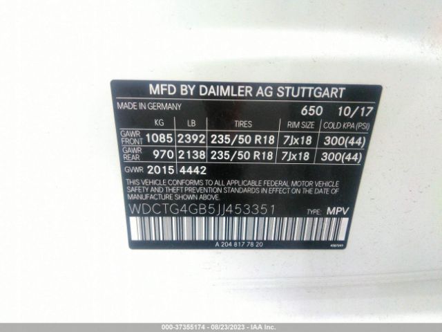WDCTG4GB5JJ453351 Mercedes-Benz Gla Gla 250