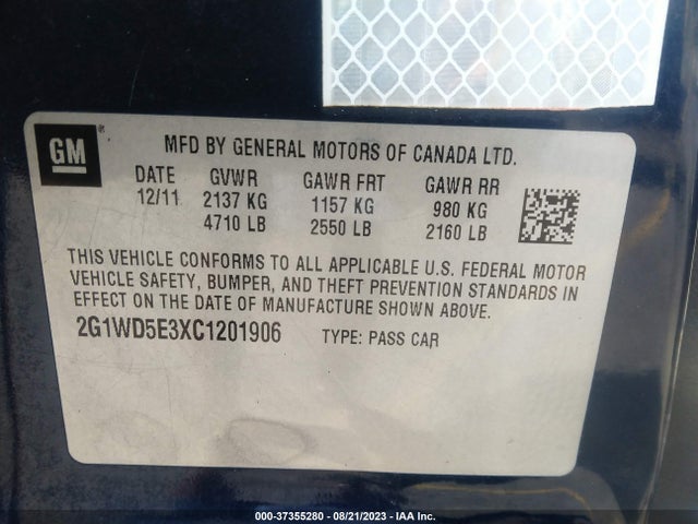 2012 CHEVROLET IMPALA POLICE POLICE VIN: 2G1WD5E3XC1201906