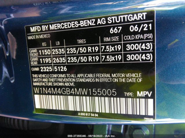 W1N4M4GB4MW155005 Mercedes-Benz Glb Glb 250