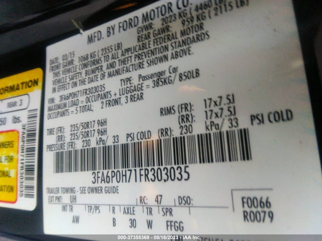 Ford FUSION SE 2015 3FA6P0H71FR303035 Image 9