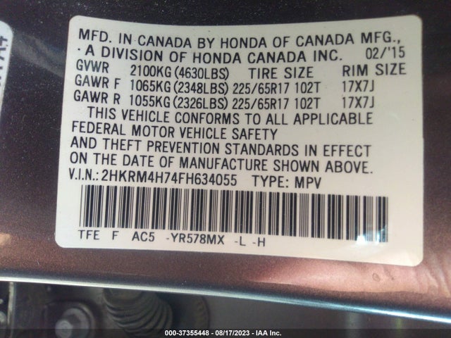 Honda Cr-v Ex-l 2015 2HKRM4H74FH634055 Image 9