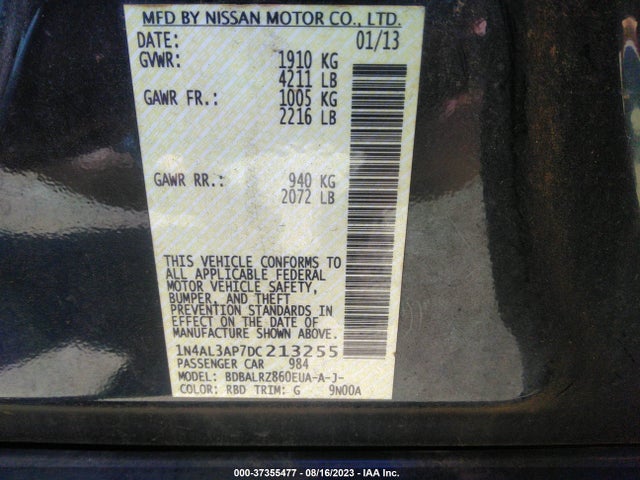 2013 NISSAN ALTIMA 2.5 S VIN: 1N4AL3AP7DC213255