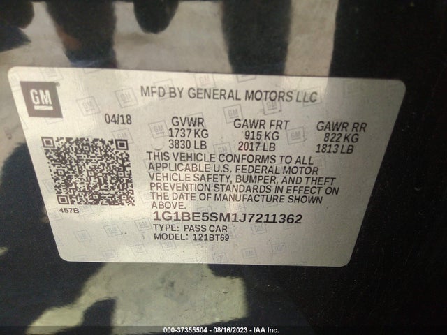 Chevrolet CRUZE LT 2018 1G1BE5SM1J7211362 Image 9