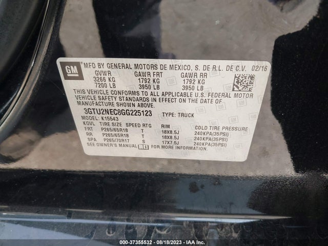 GMC Sierra 1500 Slt 2016 3GTU2NEC8GG225123 Image 9