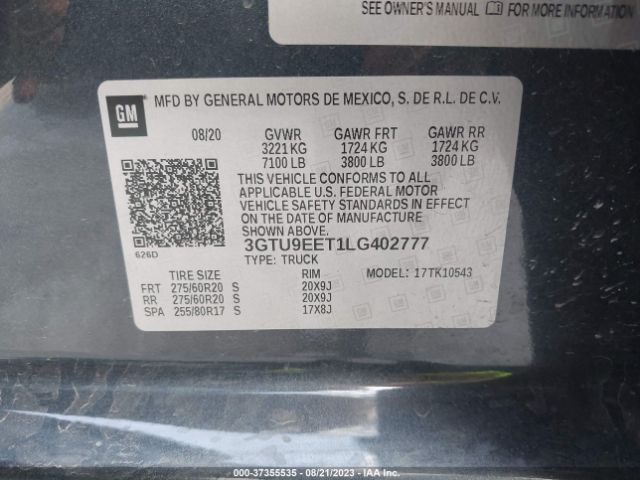 3GTU9EET1LG402777 GMC Sierra 1500 At4