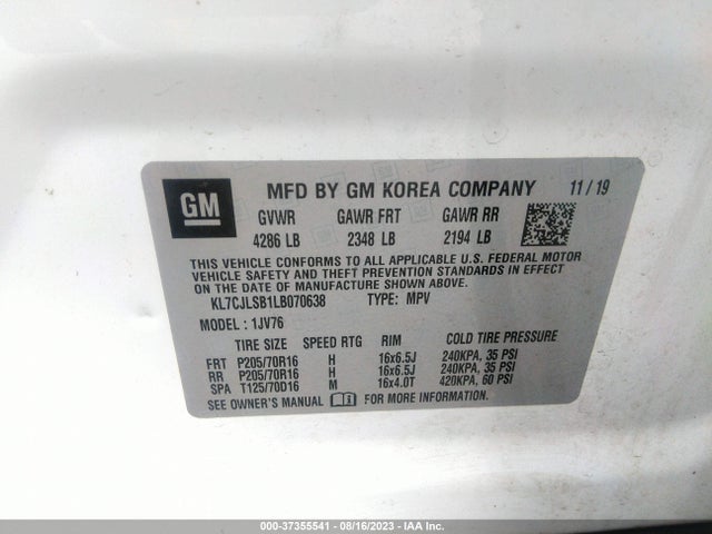 Chevrolet Trax Lt 2020 KL7CJLSB1LB070638 Image 9