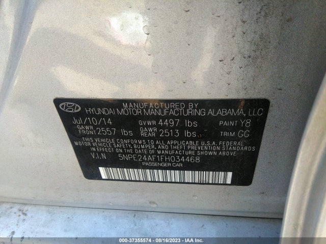 Hyundai Sonata 2.4l Se 2015 5NPE24AF1FH034468 Image 15
