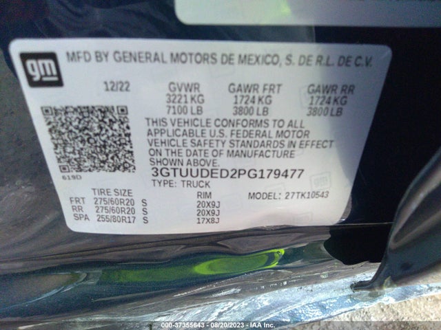 2023 GMC SIERRA 1500 SLT VIN: 3GTUUDED2PG179477