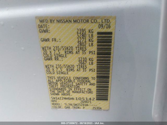 5N1AZ2MH6HN105142 Nissan Murano Platinum