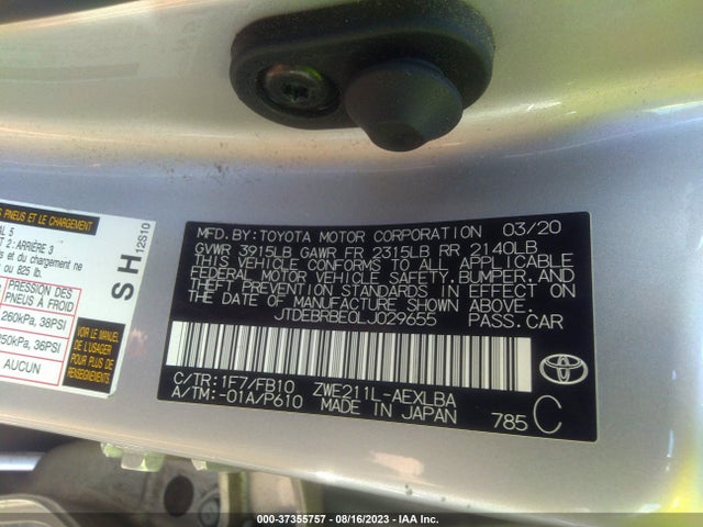 Toyota Corolla Hybrid Le 2020 JTDEBRBE0LJ029655 Image 16