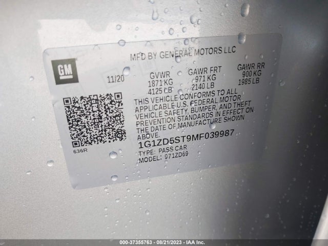 Chevrolet MALIBU LT 2021 1G1ZD5ST9MF039987 Image 9