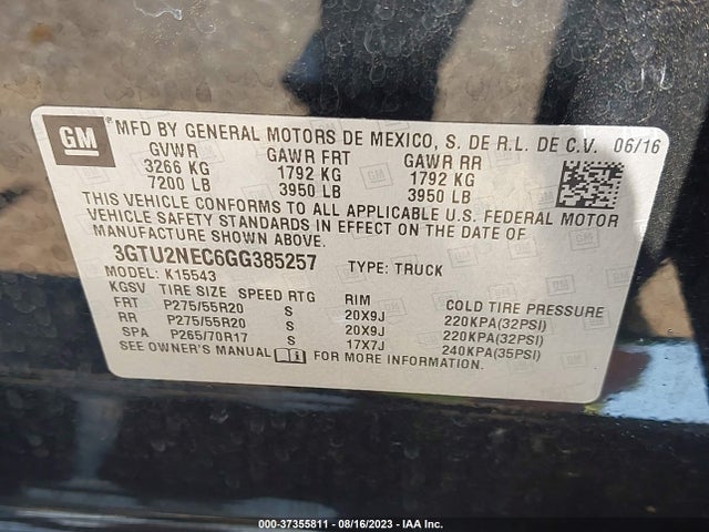 GMC Sierra 1500 Slt 2016 3GTU2NEC6GG385257 Image 9