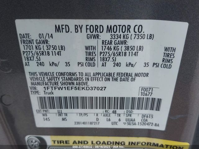 1FTFW1EF5EKD37027 Ford F-150 Xl/xlt/stx/fx4/lariat