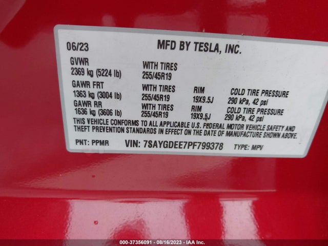 7SAYGDEE7PF799378 Tesla Model Y Long Range