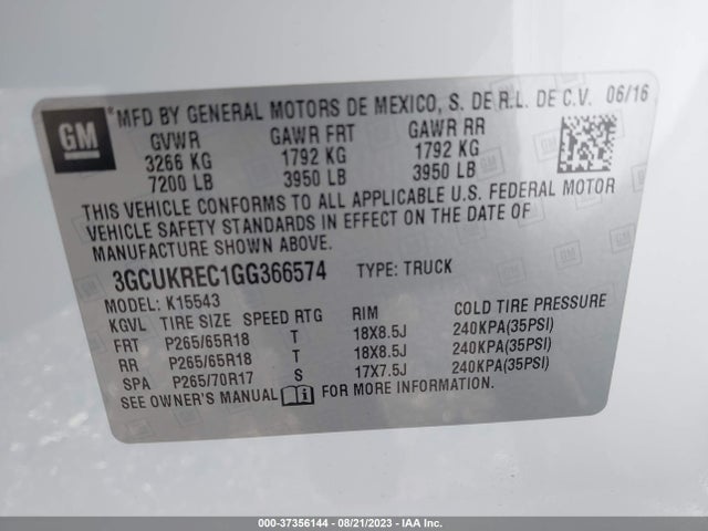 Chevrolet Silverado 1500 2lt 2016 3GCUKREC1GG366574 Image 9