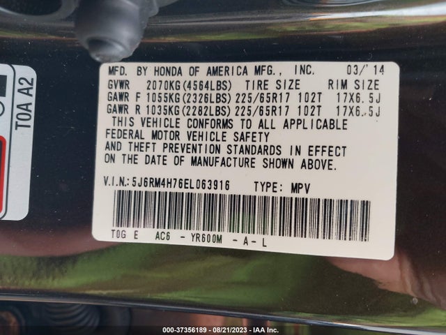 Honda Cr-v Ex-l 2014 5J6RM4H76EL063916 Image 9