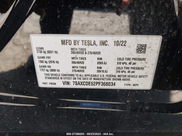 2023 Tesla Model X, VIN: 7SAXCDE52PF368034