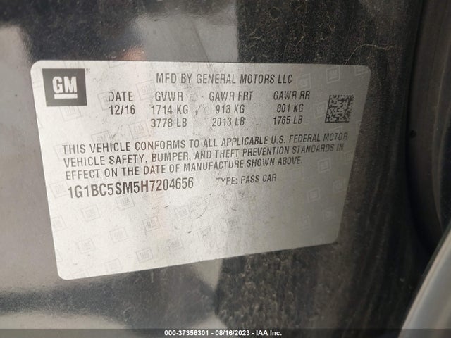 Chevrolet CRUZE LS 2017 1G1BC5SM5H7204656 Image 9