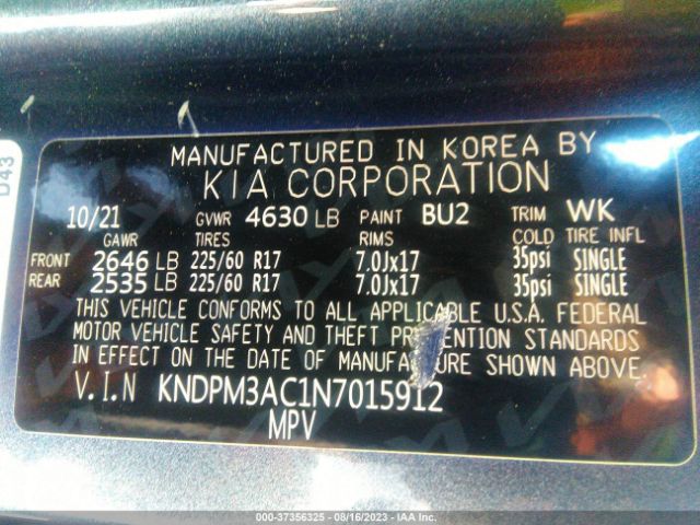 KNDPM3AC1N7015912 KIA Sportage Lx