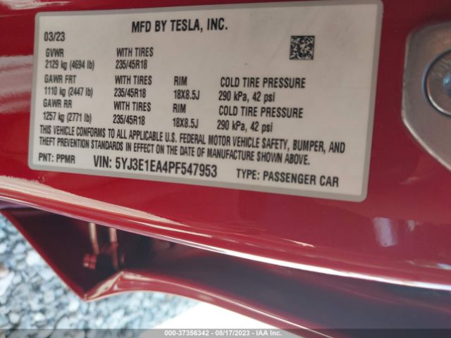 5YJ3E1EA4PF547953 Tesla MODEL 3