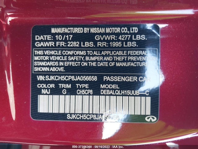 SJKCH5CP8JA056658 Infiniti Qx30 Luxury