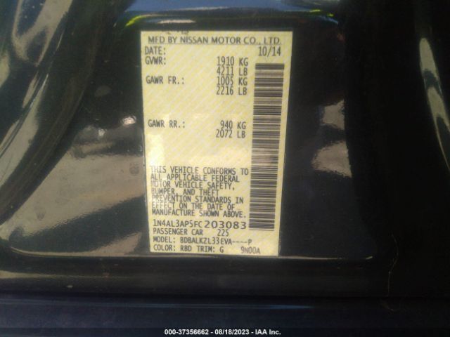 1N4AL3AP5FC203083 Nissan Altima 2.5 Sv