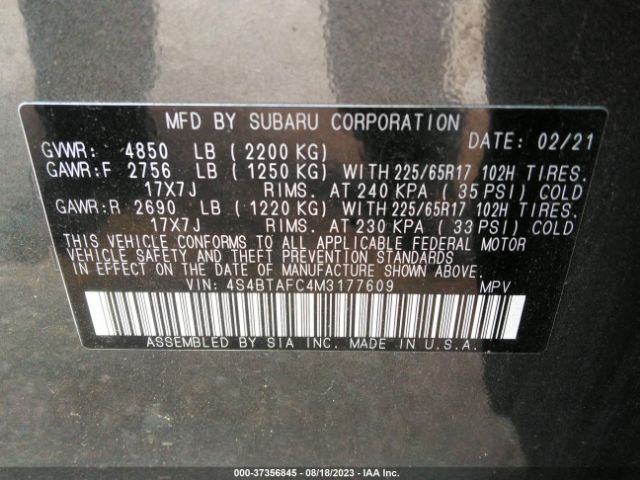 4S4BTAFC4M3177609 Subaru Outback Premium