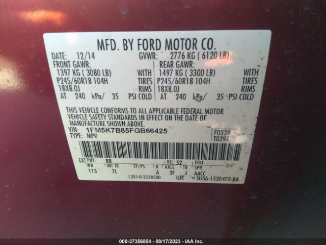 1FM5K7B85FGB66425 Ford Explorer Base