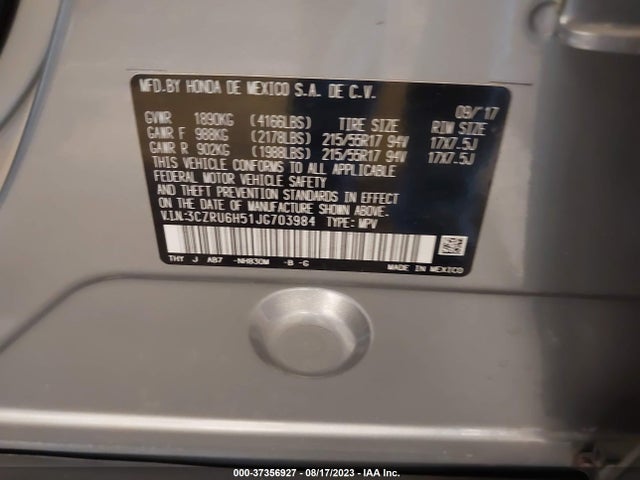 Honda HR-V EX 2018 3CZRU6H51JG703984 Image 9