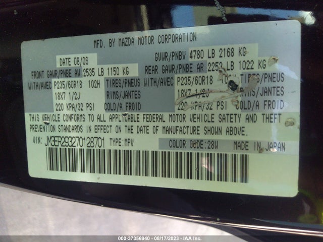 2007 MAZDA CX-7 SPORT VIN: JM3ER293270128701