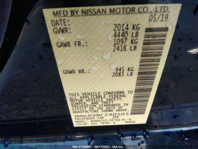 1N4AL4CV9KC240505 Nissan Altima 2.0 Sr