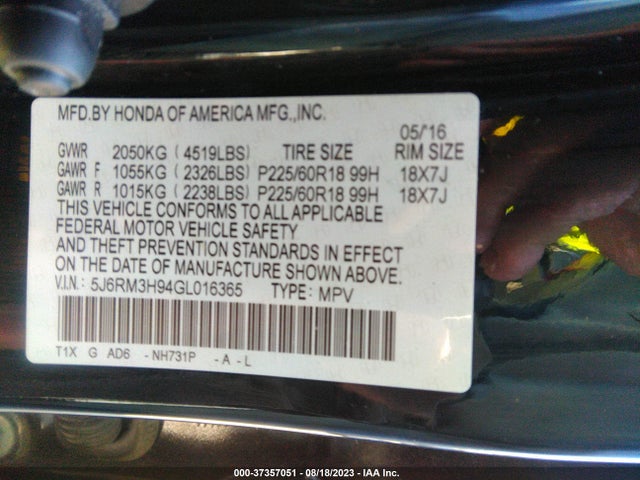 Honda Cr-v Touring 2016 5J6RM3H94GL016365 Image 9