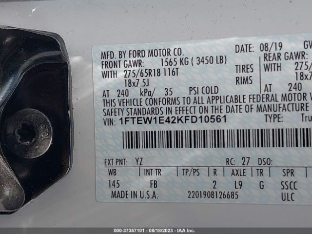1FTEW1E42KFD10561 Ford F-150 Xl/xlt/lariat