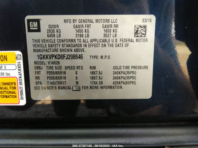 1GKKVPKD8FJ298646 GMC ACADIA SLE