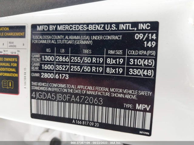 4JGDA5JB0FA472063 Mercedes-Benz M-class Ml 350