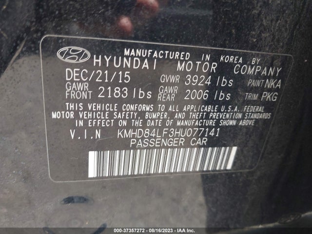 2017 HYUNDAI ELANTRA SE VIN: KMHD84LF3HU077141