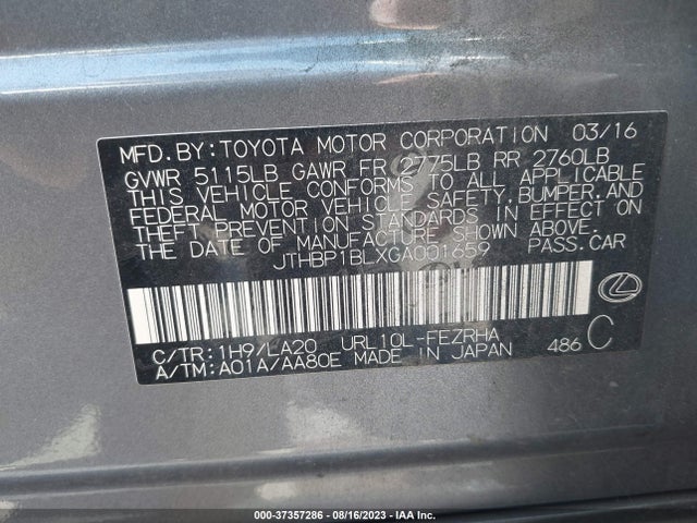 2016 LEXUS GS-F VIN: JTHBP1BLXGA001659
