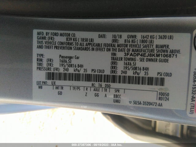 Ford FIESTA SE 2019 3FADP4EJ8KM106871 Image 9