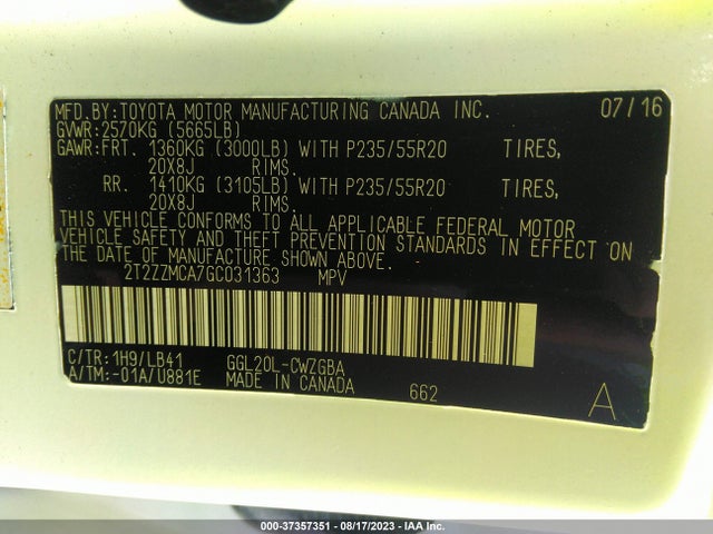 2T2ZZMCA7GC031363 Lexus RX 350