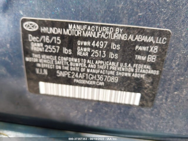Hyundai Sonata 2.4l Se 2016 5NPE24AF1GH367089 Image 14
